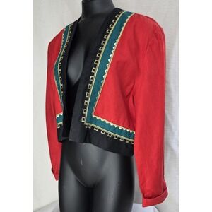 Vintage Ellen Tracy Jacket Womens 12 Linen Open Front Southwestern 90s‎